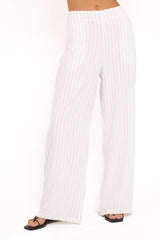 Blakely Wide Leg Pant - White Pinstripe