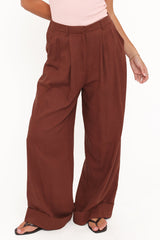 Elinor Cuffed Linen Pant - Brown