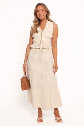 Farica Gingham Midi Skirt - Cream