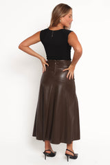 Haelee Faux Leather Skirt - Brown