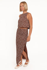 Madison Linen Column Skirt - Brown Floral