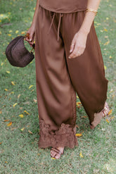 Viola Drawstring Wide Leg Pant - Chocolate
