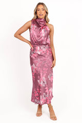 Anabelle Halter Neck Midi Dress - Dark Rose Floral
