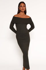 Archie Off The Shoulder Midi Dress - Olive