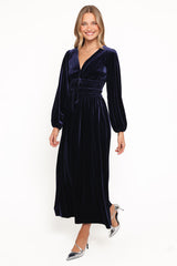 Cece Velvet Long Sleeve Maxi Dress - Midnight Blue