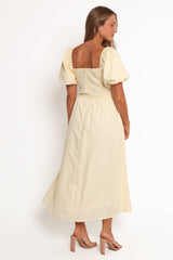 Clo Puff Sleeve Midi Dress - Yellow