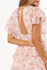 Daphne Ruffle Midi Dress - Pink Orange