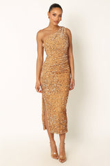 Kiki One Shoulder Midi Dress - Gold