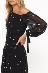 Levine Maxi Dress - Black Polka Dot