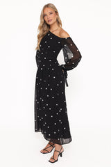 Levine Maxi Dress - Black Polka Dot