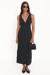 Mirae Maxi Dress - Black Polka Dot