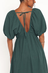 Sullivan Puff Sleeve Maxi Dress - Forest Green