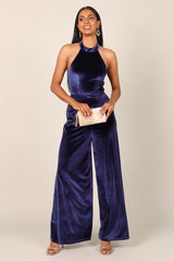 Aria Velvet Jumpsuit - Sapphire