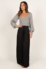 Gia Sweetheart Neck Bell Sleeve Knit Sweater - Light Grey