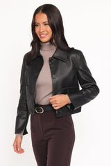 Hope Crop Faux Leather Jacket - Black