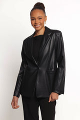 Jamie Faux Leather Blazer - Black