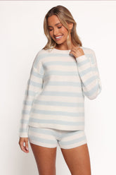 Ciaran Knitted Short Set - Cream Blue