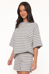 Hellen Stripe Short Set - Blue/Cream Stripe