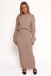 Reid Cable Knit Skirt Set - Taupe