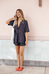 Aaliyah Chambray Tie Front Top - Dark Wash