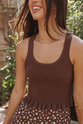 Berenice Ruffle Hem Knitted Top - Brown