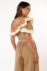 Everly One Shoulder Top - Khaki/Cream