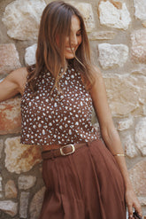 Madison Linen Cropped Tank - Brown Floral