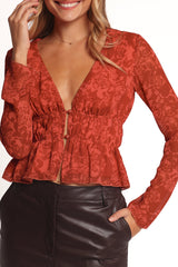 Monica Long Sleeve Top - Red Roses