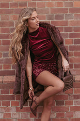 Nissa Velvet Top - Burgundy