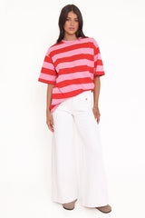 Zestora Tee - Red Pink Stripe