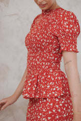 Zoella Peplum Top - Red Floral