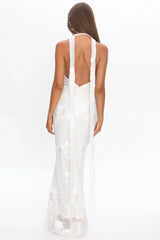 Cipriana Backless Halter Maxi Dress Embellished Floral White