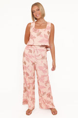Brayden Wide Leg Linen Pant - Pink Floral