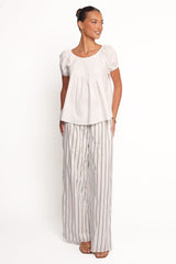 Ember Cotton Pants - Blue Brown Stripe