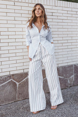 Ember Cotton Pants - Blue Brown Stripe