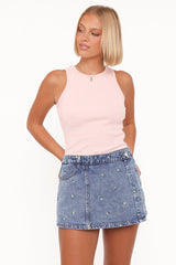 Evanna Denim Skort - Embroidery Medium Wash