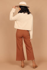 Georgette High Waisted Straight Leg Pants - Brown