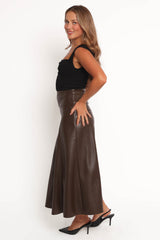 Haelee Faux Leather Skirt - Brown