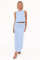 Madison Linen Column Skirt - Blue