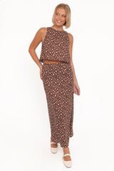Madison Linen Column Skirt - Brown Floral