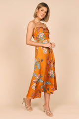Alejandra Cowl Neck Midi Dress - Tan
