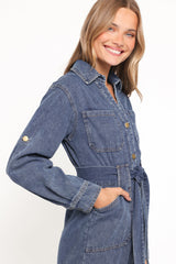 Ballina Long Sleeve Midi Dress - Blue Denim