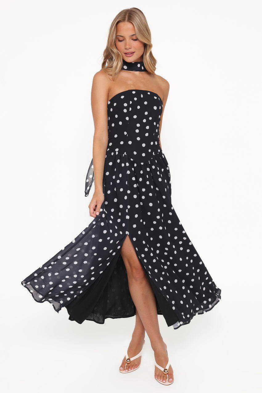 Boston Strapless Maxi Dress - Black Polka Dot