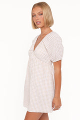 Cadhla Mini Dress - Beige Gingham