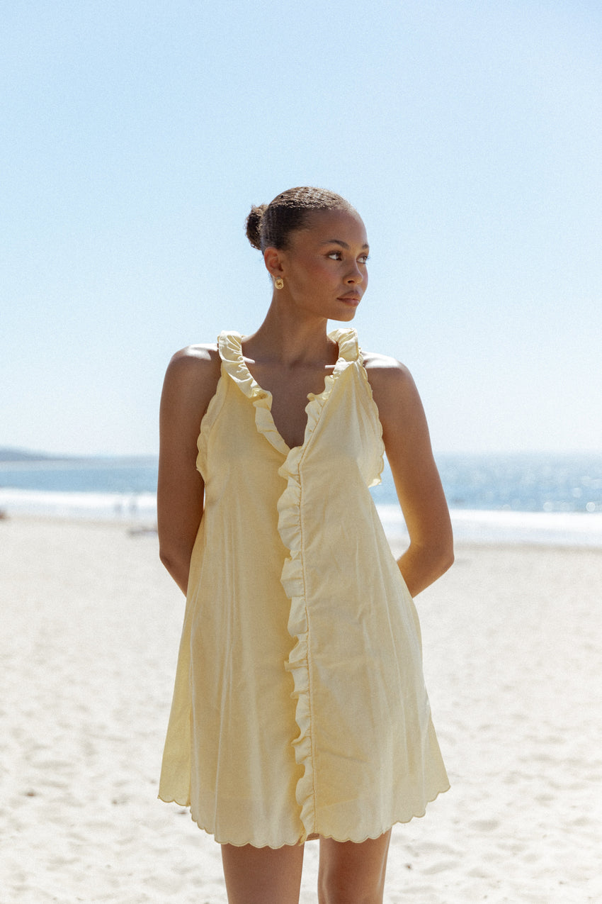 Cassandra Ruffle Mini Dress - Butter Yellow