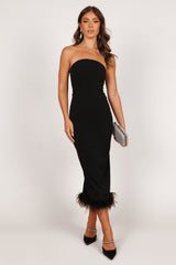 Clara Feather Trim Midi Dress - Black