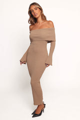 Domitia Off Shoulder Knit Dress - Brown