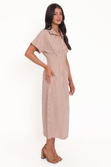 Eilis Short Sleeve Button Down Maxi Dress - Brown Stripe
