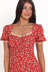 Francine Lace Midi Dress - Red Floral