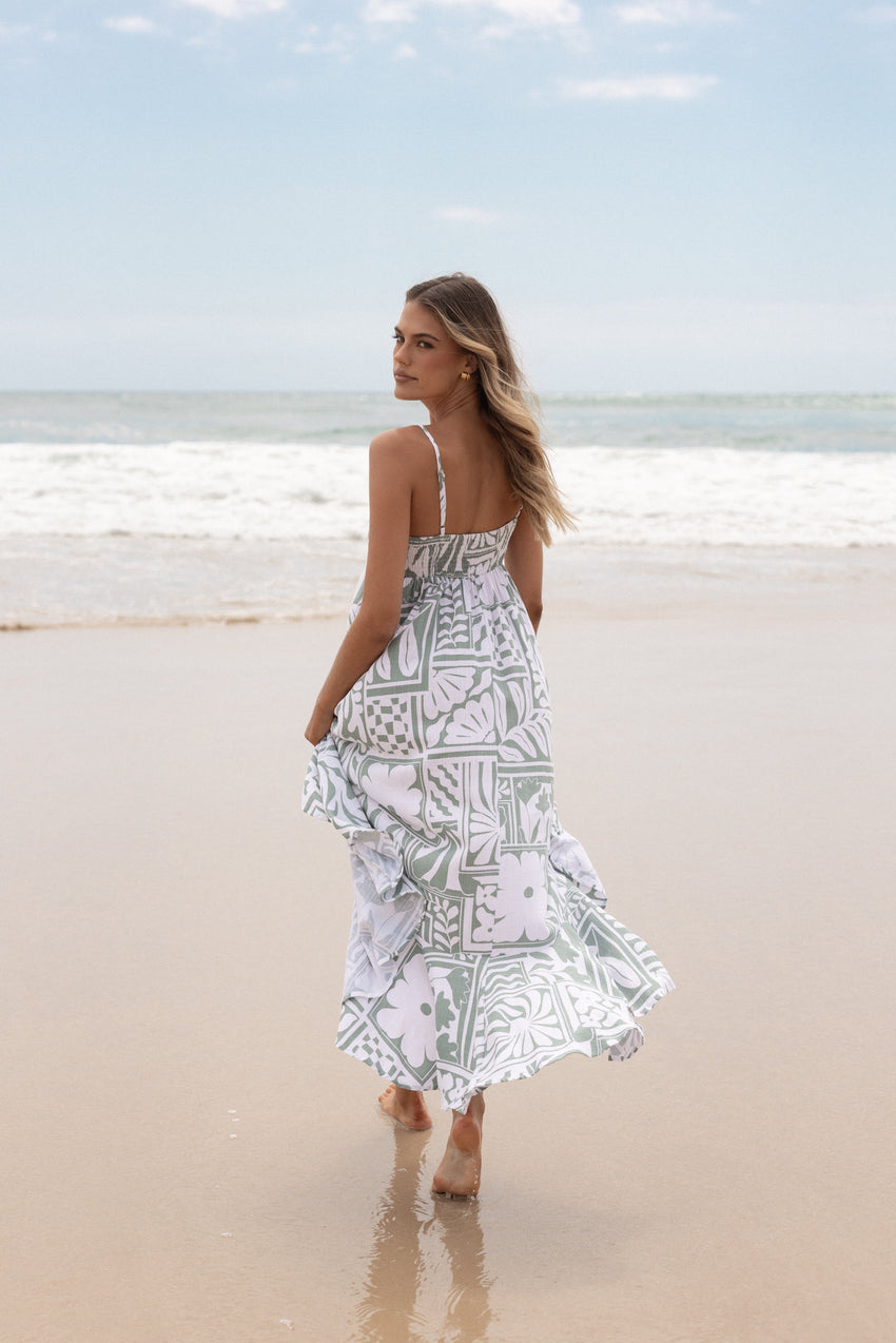Kelsie Midi Dress - Sage Print